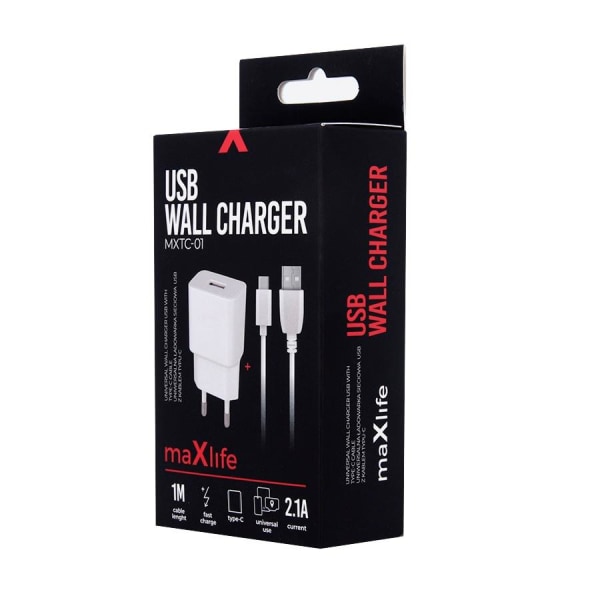 maXlife Samsung Quick Charge Vægadapter Med Usb-c / Type-c Kabel 2,1amp White