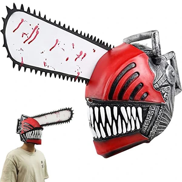 (pow yeah!) Anime Chainsaw Man Cosplay Horror Latex Maske Halloween Blodig Pochita Denji Skræmmende Hjelm Hovedbeklædning Maskeradefest Kostume Rekvis