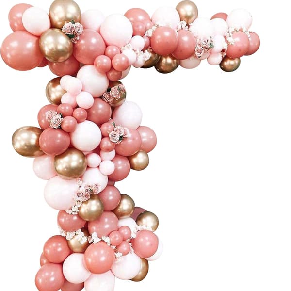 126-dels Ballongbåge Kit Rosa och Roseröd Latexballonger Metallguld Ballonger