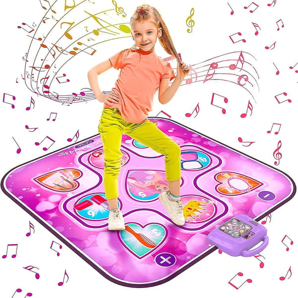 Dansematte leker for 3 4 5 6 7 8 9 10+ år gamle jenter bursdagsgaver, musikalsk dansematte for barn, dansematte med 6 spillmoduser, innebygd musikk, j
