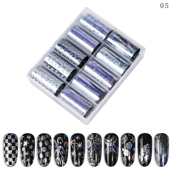 10 Rolls Nail Art Stickers Foil Holographic Decals 05