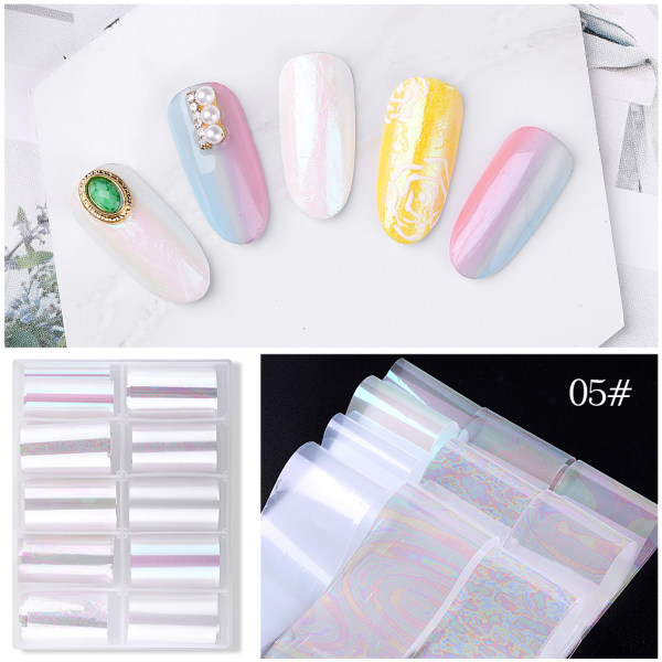 10 Rolls/set Nail Art Stickers Foil Holographic Decals 05