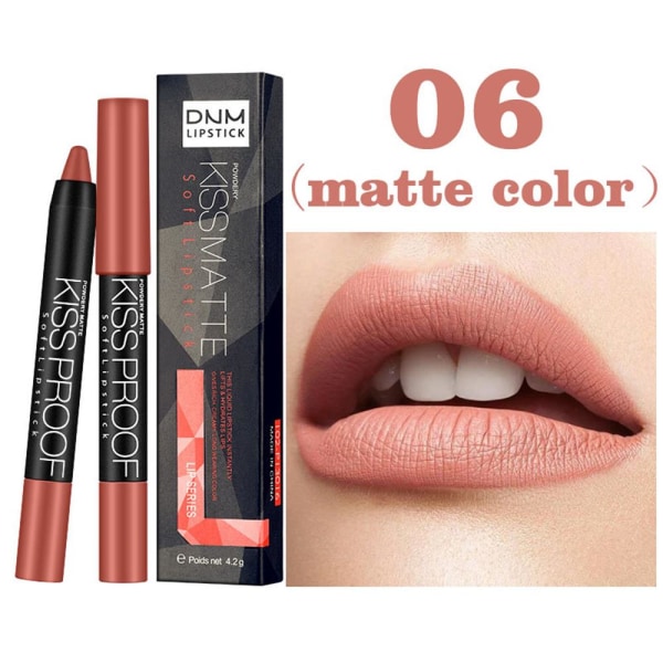 1pc Matte Lipstick Pencil Lip Gloss Nude Velvet 06
