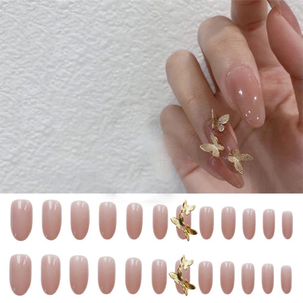 24pcs False Nail Tips Fake Nails Golden Butterfly