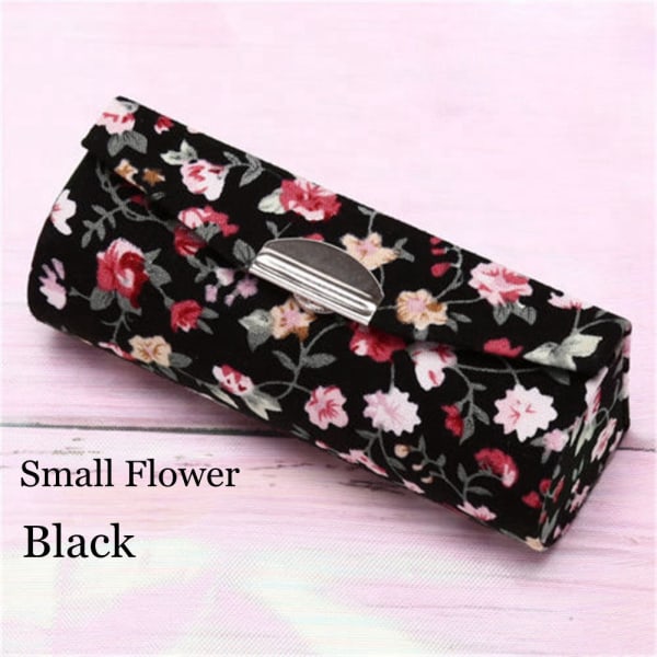 Lipstick Case Lip Gloss Box Jewelry Holder Black Small Flower