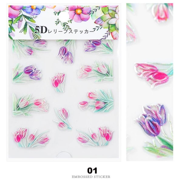 Nail Embossed Stickers 3d Acrylic Engraved Flower 01