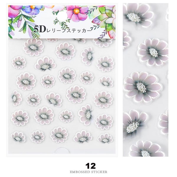 Nail Embossed Stickers 3d Acrylic Engraved Flower 12