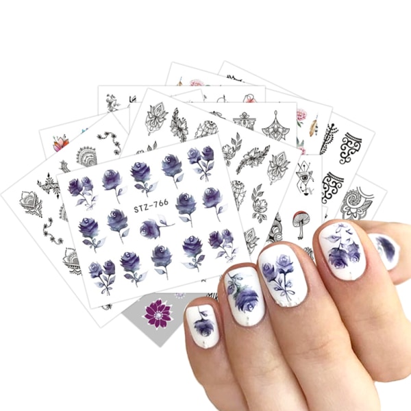 Nail Sticker Water Transfer Decal Flower Retro Necklace
