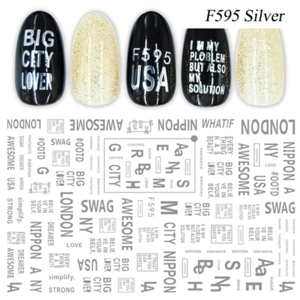 Nail Stickers Russia Letter Word Flowers F595silver