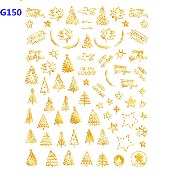 Xmas Nail Stickers Transfer Decals Christmas Theme Gold150