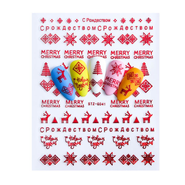Xmas Nail Stickers Transfer Decals Christmas Theme Red Stz-g041
