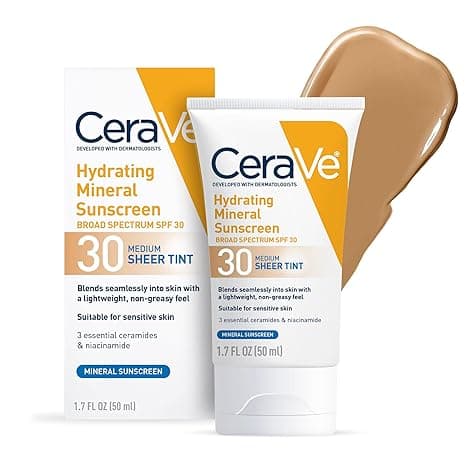CeraVe Tonet Mineral Solkrem SPF 30, Fuktighetsgivende Ansiktssolkrem med Sinkoksid og Titandioksid, Gjennomsiktig Tone for Sunn Glød, 50 ml