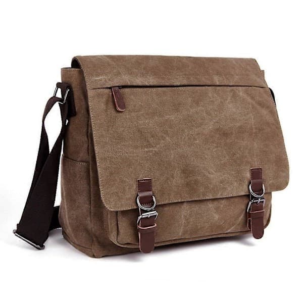 Laptop crossbody taske, skuldertaske til mænd, 16-tommer retro lærredstaske, velegnet til skole og arbejde, flere lommer, brun.
