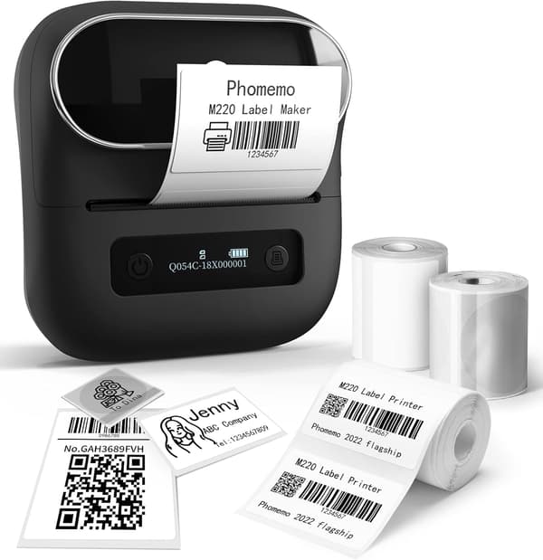 220 Bluetooth Etiketmaskine - 3,14\" Bærbar Termisk Printer med 3 Etiketter, 2200mAh Batteri, iOS/Android Kompatibel, til Små Virksomheder Hjemmekonto
