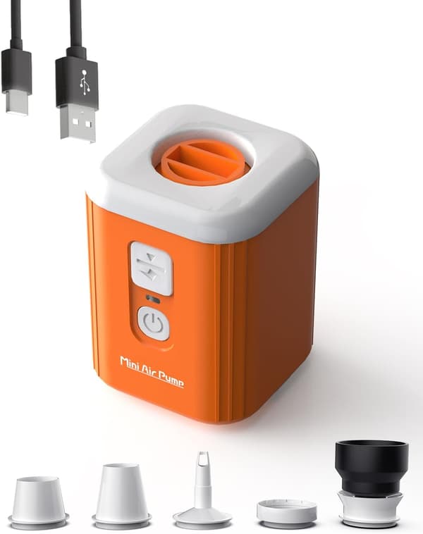 Uusin malli 2025 Kannettava ilmapumppu puhallettaville tuotteille: Mini-ilmapumppu 1600 mAh:n akulla ja retkeilyvalolla - Ladattava sähköpumppu V:lle