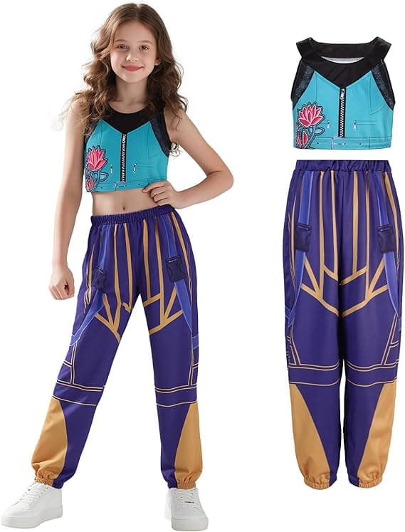 2025 Senaste Modell Tjej Pop Sångare Kostym Demonjägare Rumi Topp Byxor Klänning Dansare Utklädnad Halloween Cosplay Outfits Set