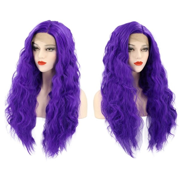 26 Brown/purple Women Ladies Front Lace Wig Long Curly Hair B Purple