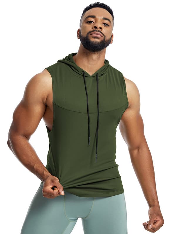 Herr Workout Hooded Tank Tops Ermeløse Treningshettegensere Grønn