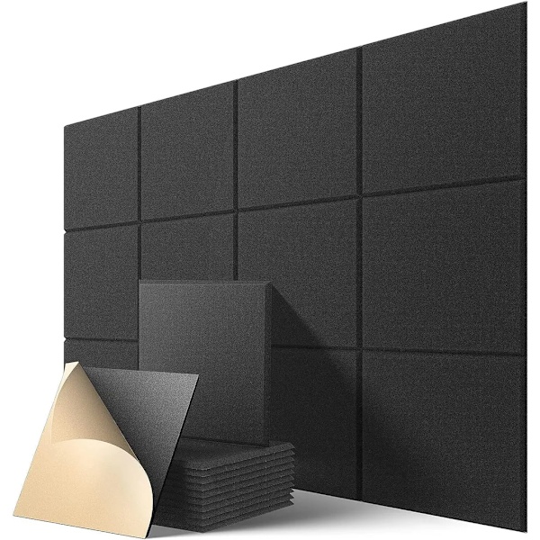 Akustikpanel 12 st akustikpaneler självhäftande, högdensitets väggpanel, 30*30cm, svart