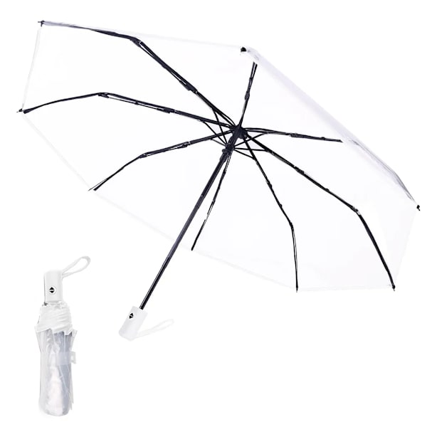 Hopfällbart transparent paraply, vattentätt och vindtätt fickparaply, automatisk öppning och stängning, klar sikt