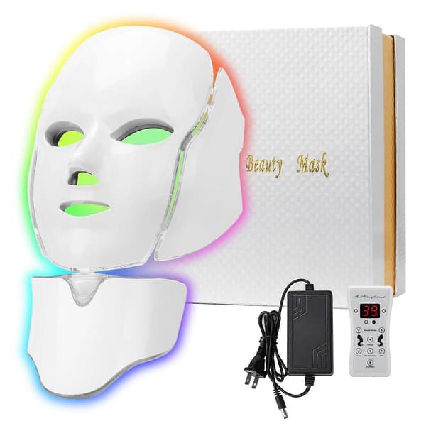 [LLC] LED Ansiktsmaske, 7 Fargede LED Ansiktsmaske Lysterapi, Hudpleiemaske for Ansikt og Hals, både for skjønnhetssalonger og hjemmebruk