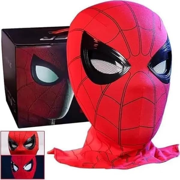 Spider-Man-maske med bevegelige øyne, helmaske med hakestyring av øyestørrelse, heltekosplaymaske for barn/voksne