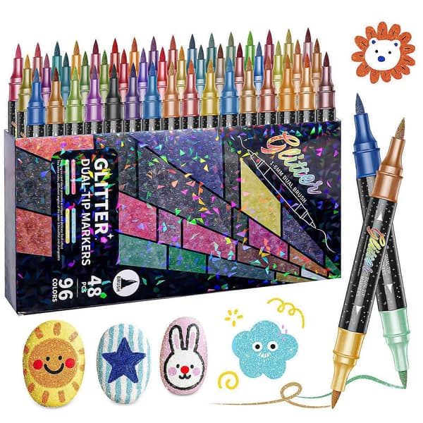 24/48/72/96 farver Glitter Penselmarkører, Farver Dual Tip Glitter Penne Metalliske Glimmermarkører til Kort, DIY Håndværk, Doodle, Skrivning