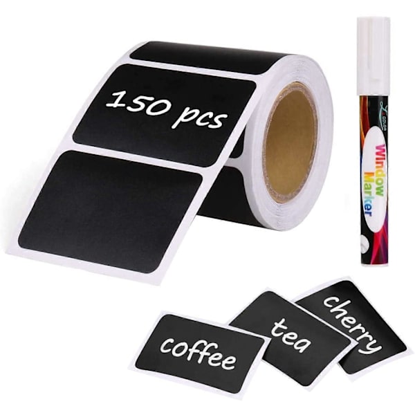 150 Stykker Vanntett Gjenbrukbart Tavle Klistremerke Sett med 1 Hvit Penn, Avtakbare Etikett Klistremerker for Å Dekorere Ditt Pantry Oppbevaringskontor, Rektangel