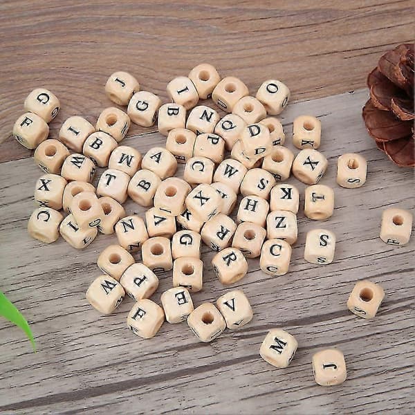 ZENGO Trebokstaver Perler 10x10mm - 100 stk DIY Smykkefremstillingsutstyr