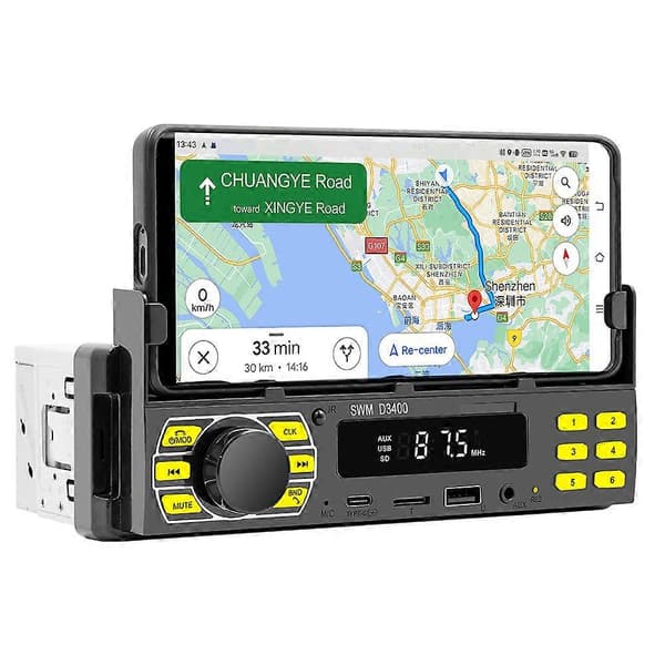 1DIN Autoradio kaukosäätimellä, digitaalinen BT-autosoitin, 12V autoradio MP3-soitin USB/SD/AUX-IN-liitännällä + matkapuhelinpidike + APP