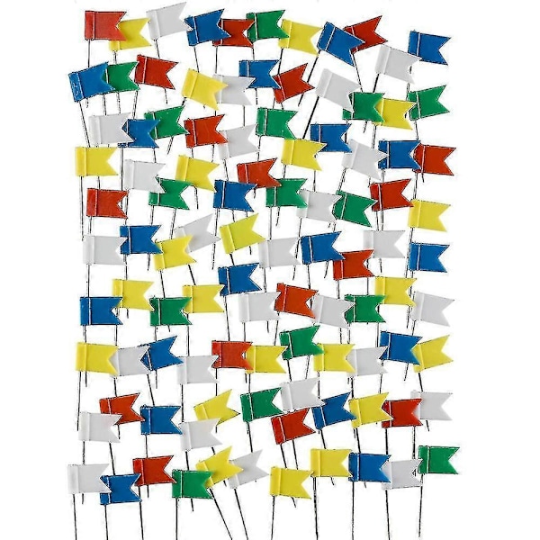 100 stk. markeringsflag i en XXL-pakke; flagnåle i 5 farver til opslagstavler, kort og verdenskort (1 x 100 stk.) LAS