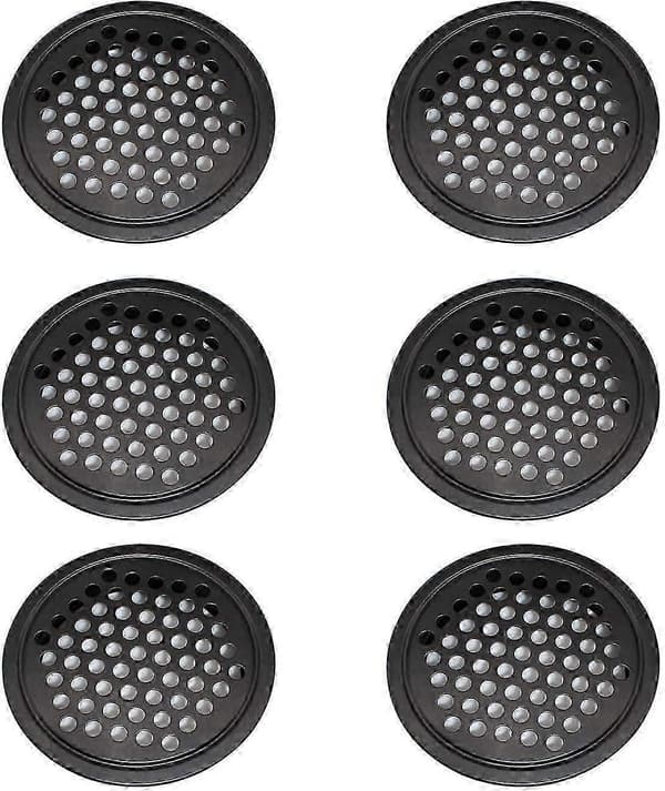 6 Stk. Ventilationsrist i Rustfrit Stål, Skabsventilationsrist - 60 mm Rund Ventilationsrist Kan Bruges i Garage, Badeværelse, Soveværelse