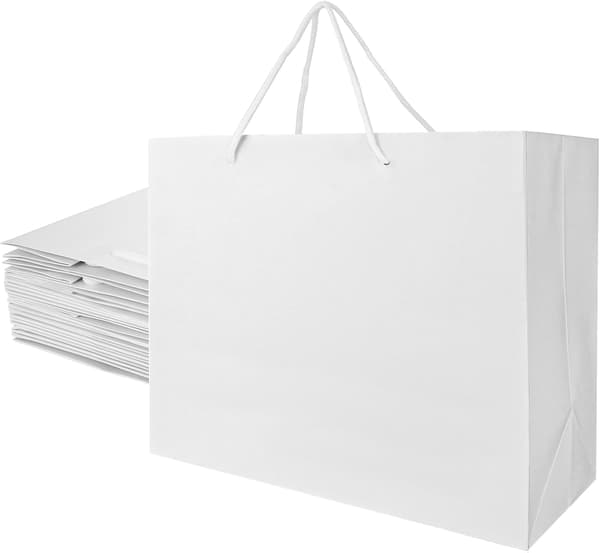 20 stk. hvide gaveposer, 30x25x13CM hvid papirpose med håndtag, tykkelse 250g medium festpapir detailposer gavepose