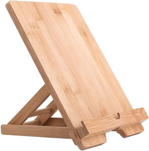 1 stk. Bambus Tablet Stand Træ Mobiltelefon Stand til Skrivebord, Træ Tablet Holder Skrivebord Mobiltelefon Holder Mobil Stand (Stor Størrelse)