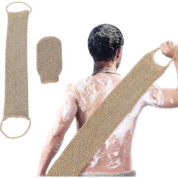 Eksfolierende Svamp Ryggvaskestropp, Naturlig Hamp Eksfolierende Ryggbånd, Massasjebelte Rygg, Kroppsskrubb