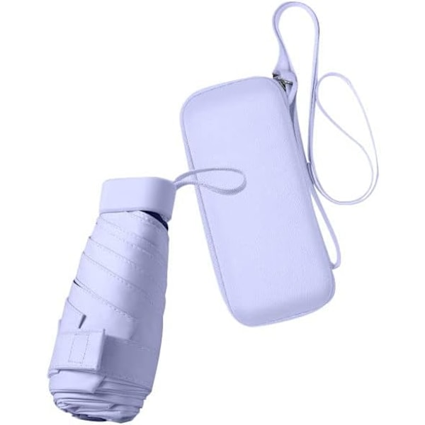 Sammenleggbar Reiseparaply, Liten Kompakt Paraply for Sol og Regn Vindtett UV-paraply med Glidelåsveske for Kvinner Jente, Lilla