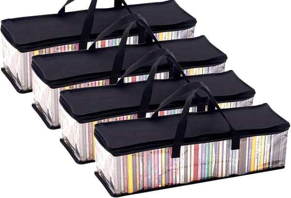 4 kpl PVC-mediasäilytystä - Vedenkestävä CD-kotelo kahvoilla, jokainen säilyttää 48 CD-levyä