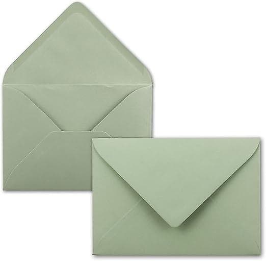 50 kuverter i eucalyptusgrøn, 18,4 x 13,4 cm, DIN C5 kuverter, vådkant uden vindue, jul, lykønskningskort
