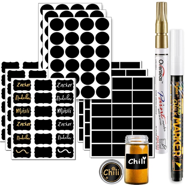 Selvklebende etiketter, tavle klistremerker, klistremerker for merking, tavle etiketter, kjøkken etiketter brukes til glassflasker, syltetøyglass, krydderglass