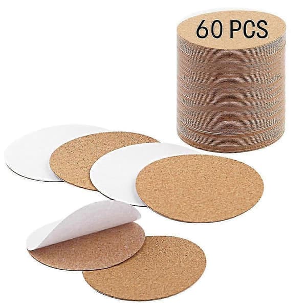 60 stk. selvklebende kork for brikker bulk, brikke bunner selvklebende, rund brikke bakside med