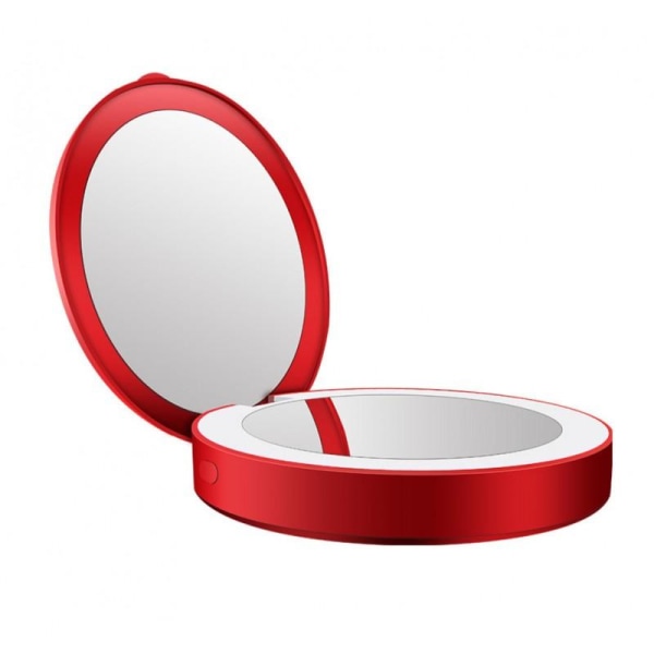 ExpressVaruhuset Kompakt Makeup-spejl Med Led-belysning Og Powerbank Röd