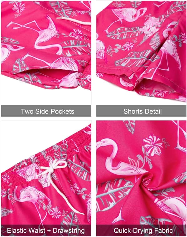 Herre Hawaiian skjorte og shorts sæt Regular Fit kortærmet casual funky strand flamingo skjorte sæt L