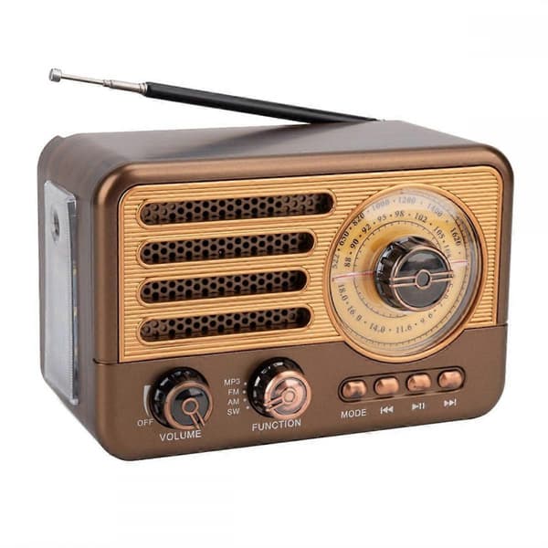 Bærbar Retro Radio Vintage Bluetooth Høyttaler FM/AM Radio Mottaker med LED Lommelykt, Støtter TF Kort, USB, AUX