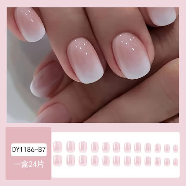 24 st Korta Tryck-på-Naglar - Ombre, Rosa Gradienter, Nude & Franskt Mönster Lösnaglar med Lim, Mjuka Gel-Naglar för Kvinnor & Flickor Nagelkonst