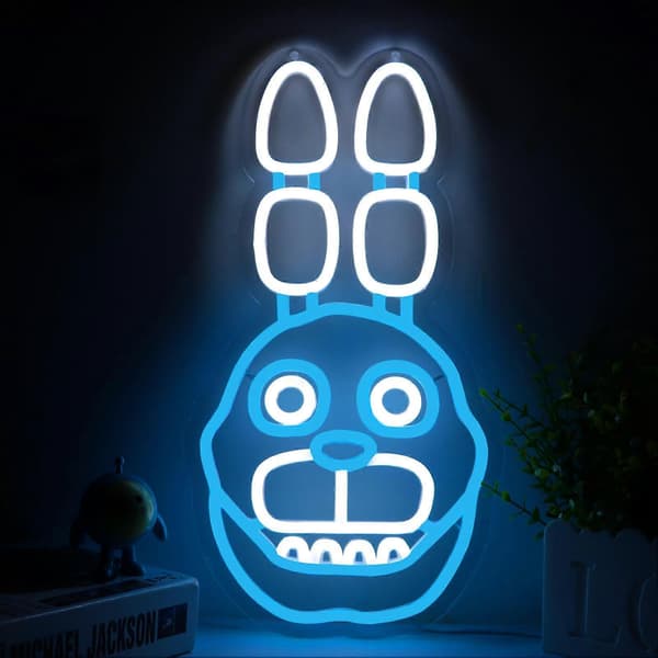 Kanin Neonskilt for Five Nights at Freddy's Bonnie, LED Veggdekor for Soverom, Barneromsgaver, 16 tommer