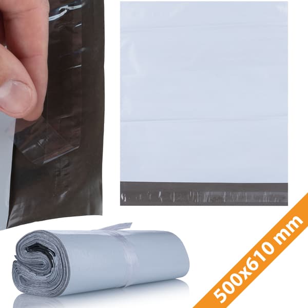 Hvite Postposer 500X610Mm – 100 Stk | Sterk LDPE | Vanntett og Rivesterk | Selvklebende Lukking