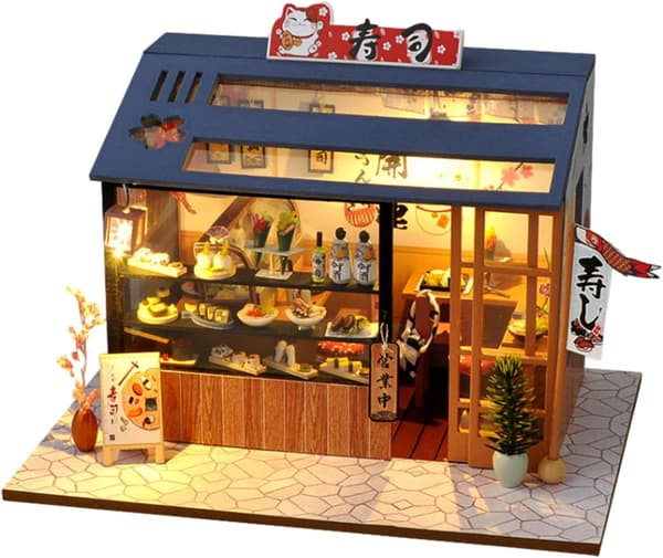 Bokhjørne, Japansk Miniatyrhussett, Miniatyrhus med Beskyttelsesdeksel og LED-lys
