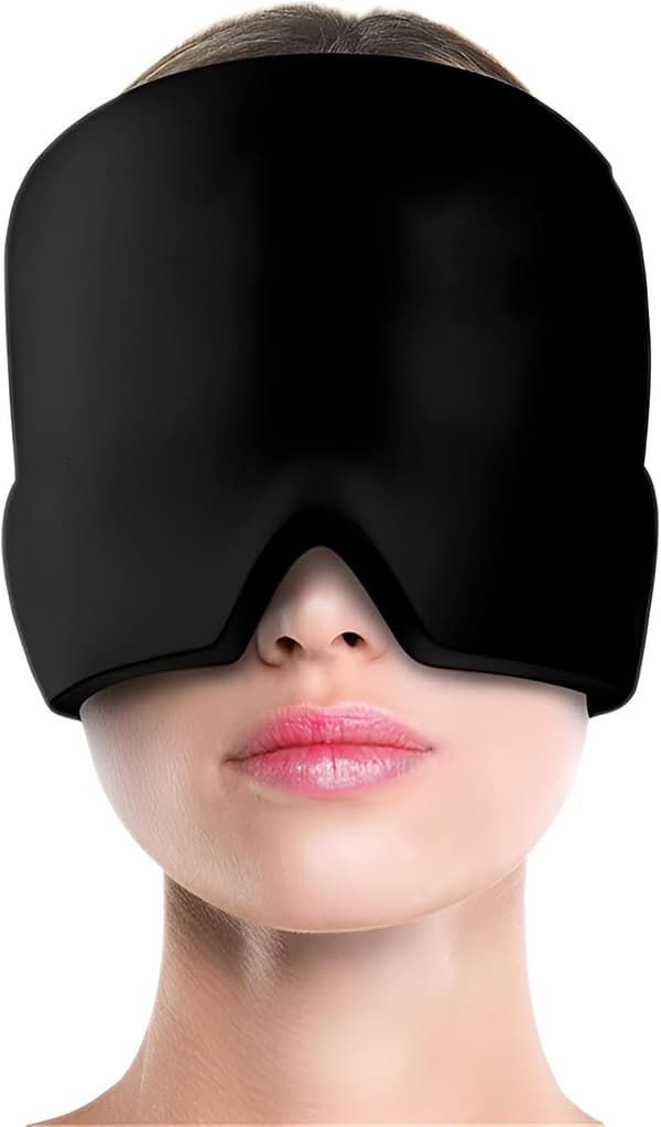 Varm og kald maske, Migrenehette, Migrenemaske, Gjenbrukbar migrenemaske, for bihulehodepine (1 stk, svart)