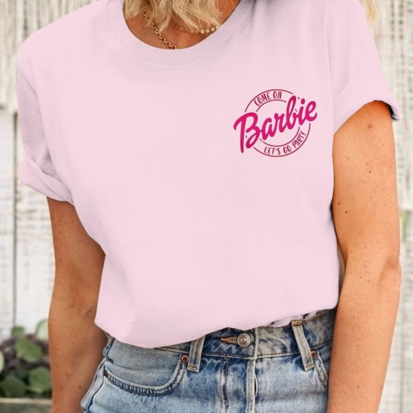 Barbie Tryckt T-shirt Kvinna Sommar Topp T-shirt GH1014-E L