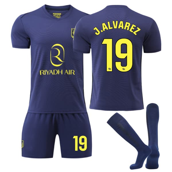 25-26 Club Atlético de Madrid Bortedrakt NO.19 J.ALVAREZ Drakter Sett Barn Voksen Fotballutstyr med Sokker